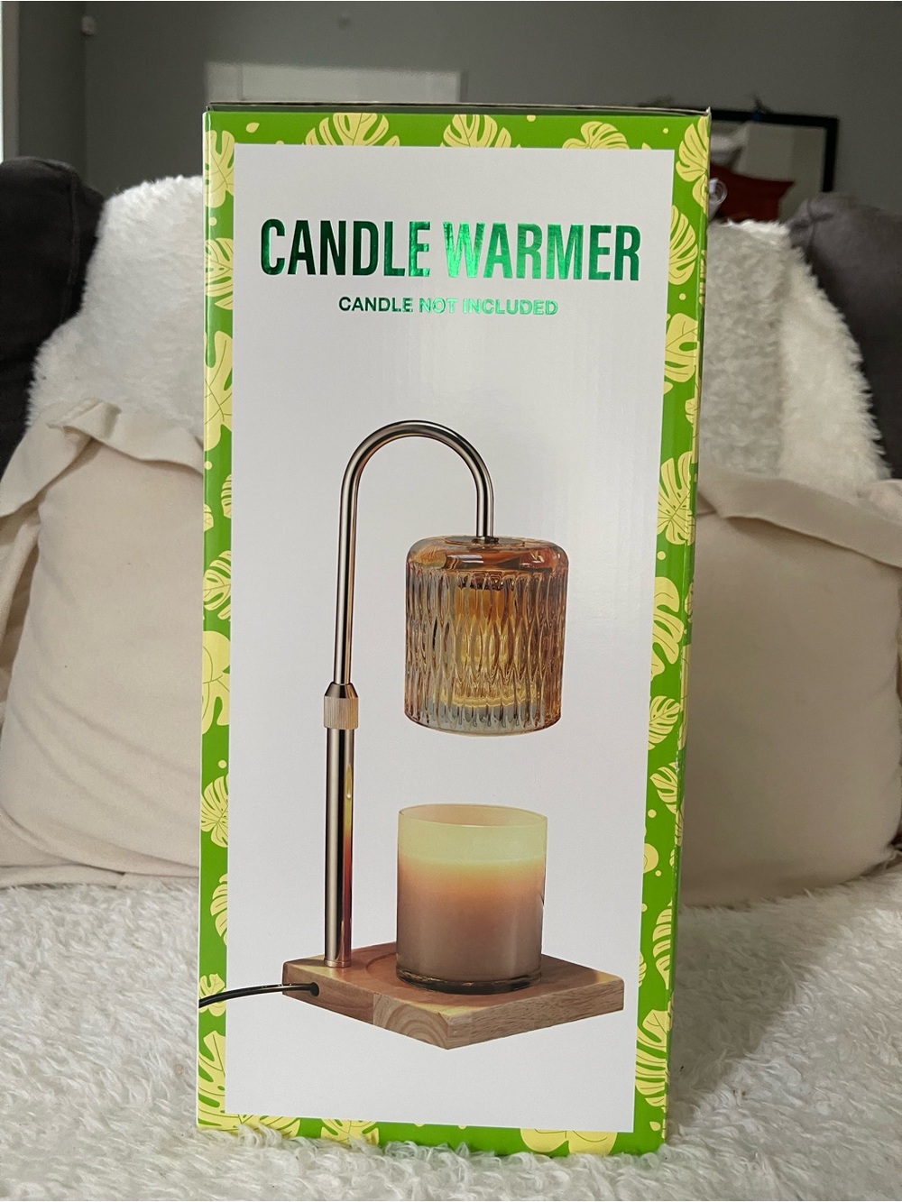 Amber Glass Candle Warmer with Wood Base